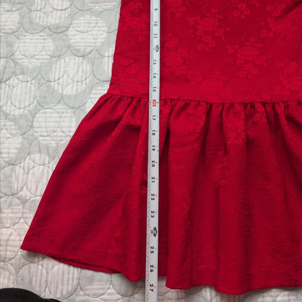 Janie and Jack Girls Rose Jacquard Dropwaist Dress Red Burgundy Size 8 - Picture 5 of 8